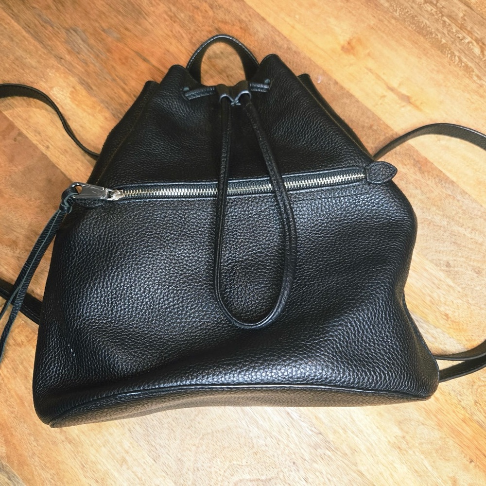 Black Leather Drawstring Backpack